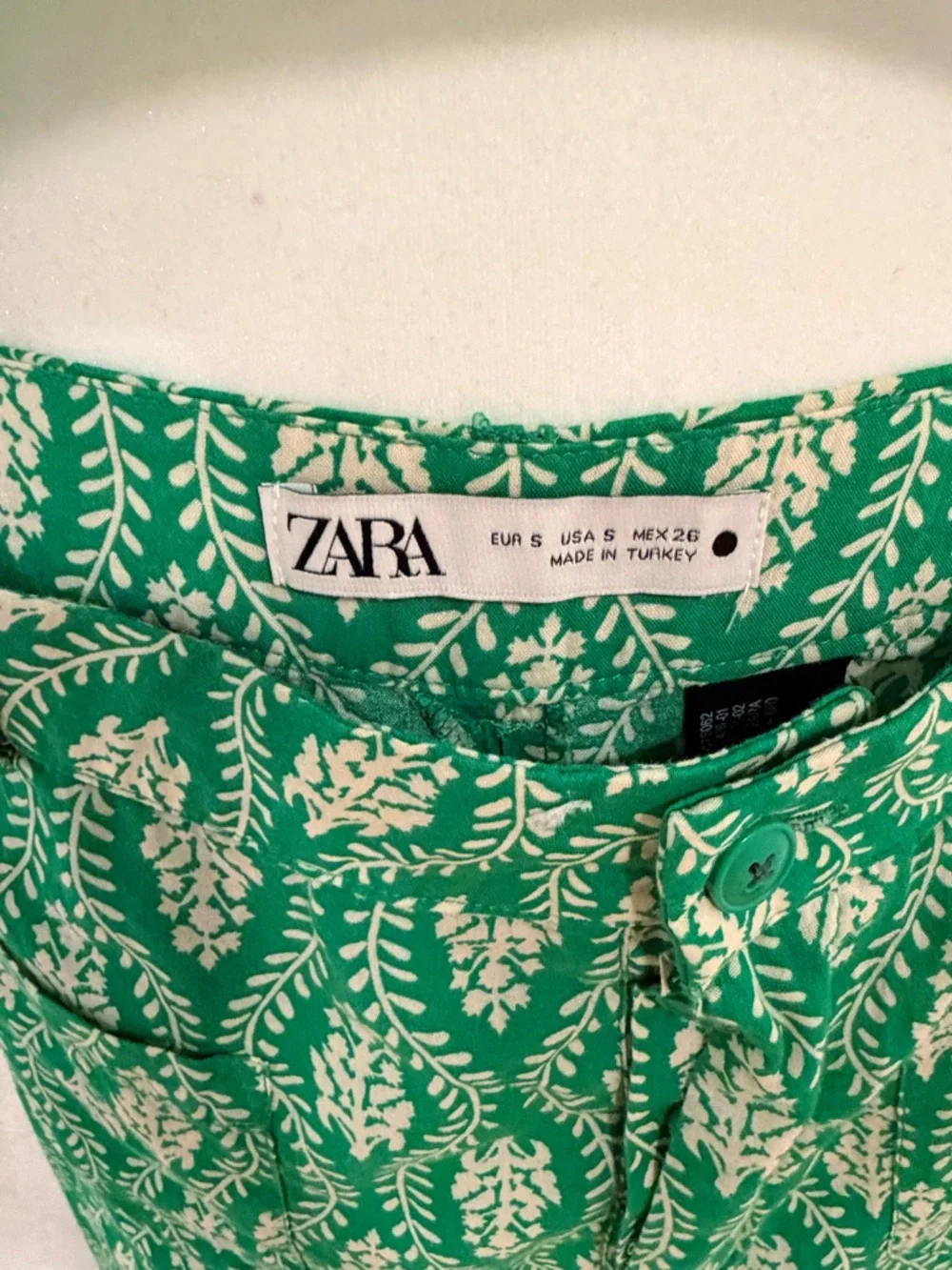 Zara matching set green print crop blouse wide leg pants S resort chic - Picture 6 of 11